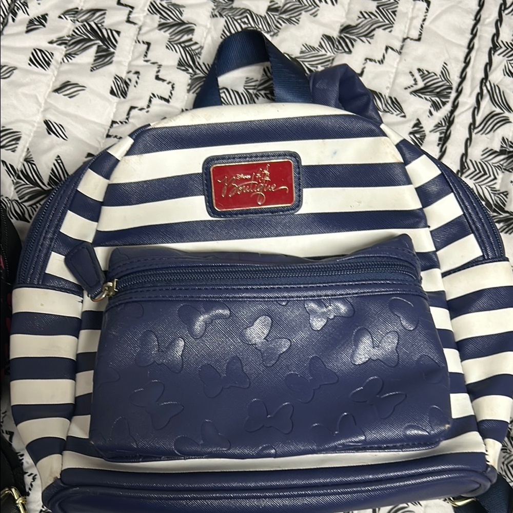Tommy Hilfiger Blue and White Striped Backpack